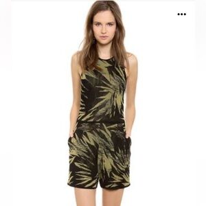 Jason Wu Size M Sleeveless Botanical‎ Knit Romper Black Gold Vacation Resortwear